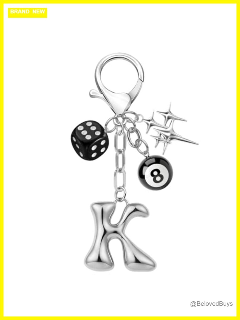 Y2K 8 Ball Dice Keychain Bubble Initial Letter A-Z Silver Star Bag Charm Gothic